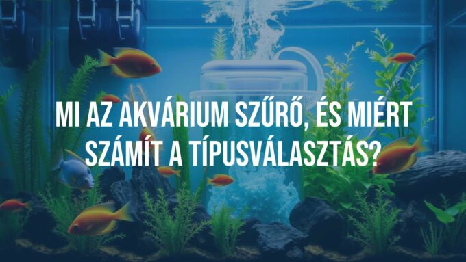 A modern aquarium filter in a clean freshwater tank, surrounded by healthy fish and aquatic plants, clear water, realistic lighting, detailed