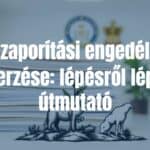 A stack of official documents with a plant and animal illustration in the foreground, representing a breeding permit application process, bright and professional office setting.