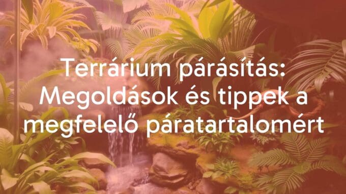 A tropical terrarium with lush greenery, a small waterfall, and misty air, featuring a gecko on a branch, warm and humid atmosphere, realistic.