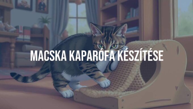 A homemade cat scratching post with a playful tabby cat, cozy home environment, realistic style.