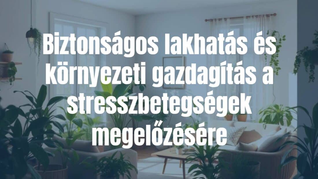 A peaceful and well-lit home interior with plants, natural light, and cozy furniture, representing safe living and environmental enrichment to prevent stress disorders, realistic.
