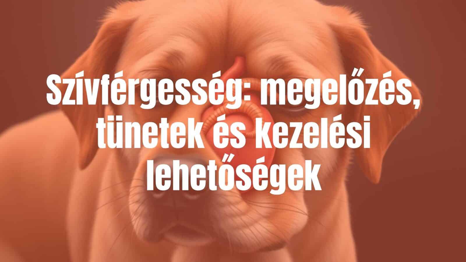 A sad dog with a visible heartworm parasite, realistic, medical illustration style.